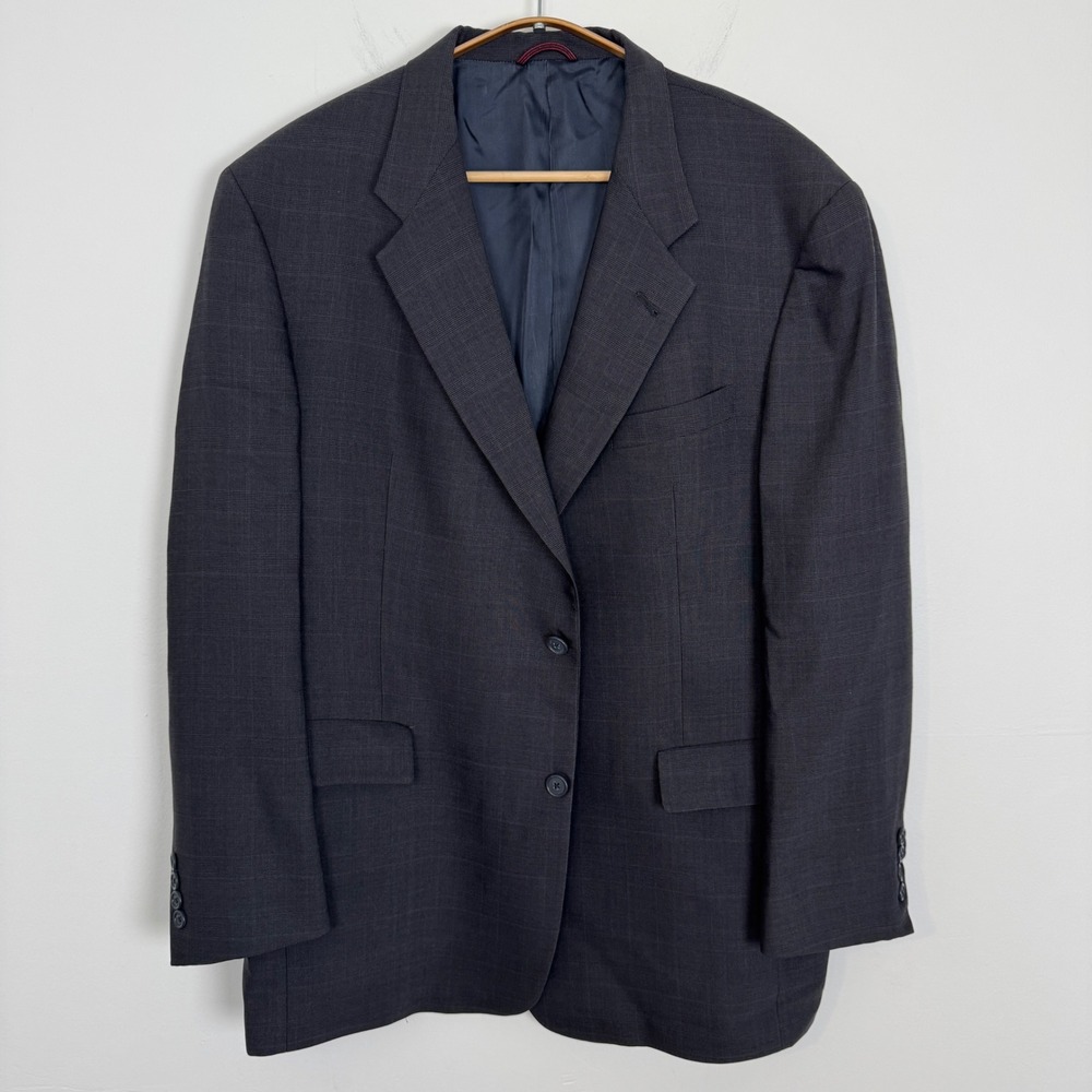 Hart Schaffner Marx Mens 44R Blazer Charcoal Grey Glen Plaid Wool Suit Jacket